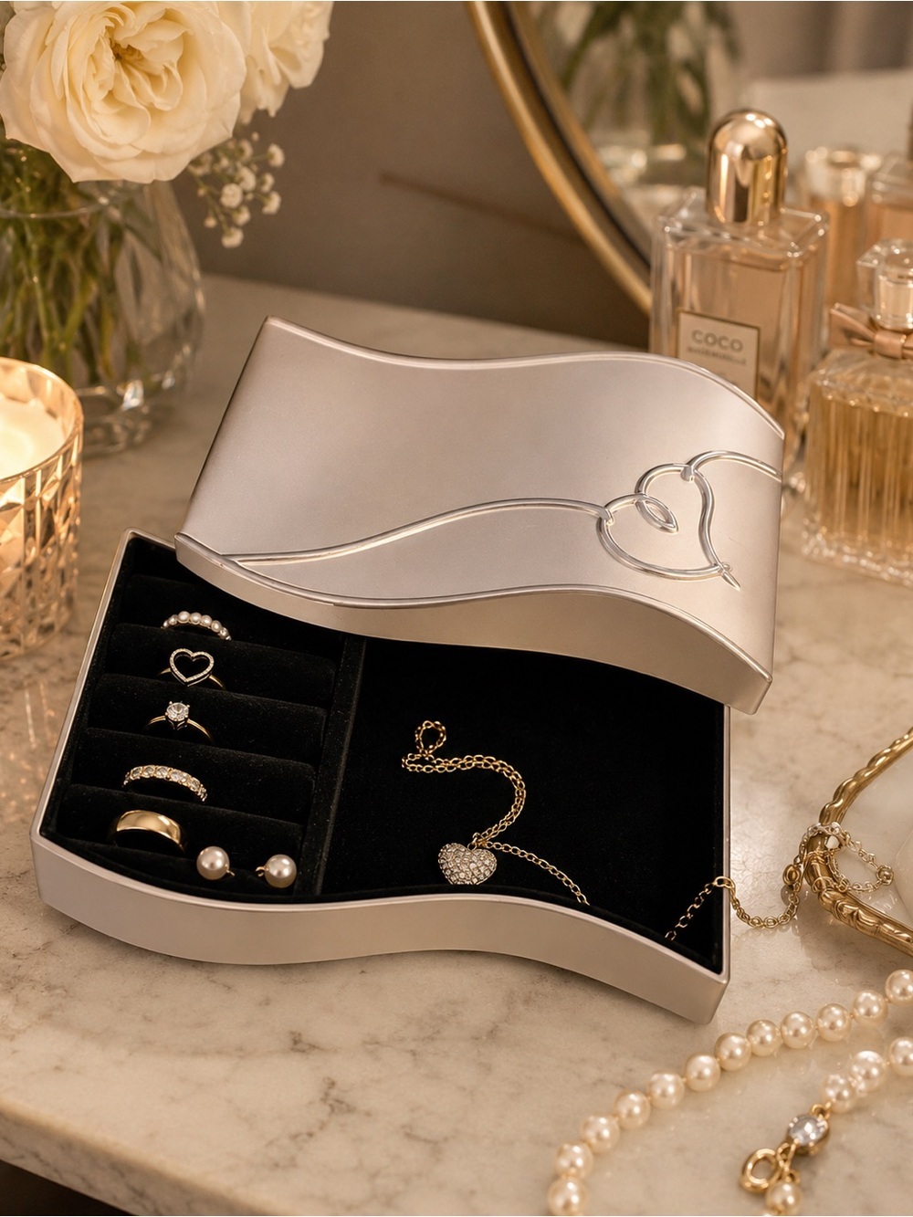Lenox Forevermore Jewelry Box Silver Heart Trinket Case Velvet